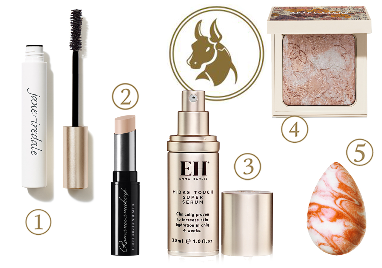 1. Тушь для ресниц Beyond Lash Volumizing Mascara, Jane Iredale, 3360 руб. 2. Кремовый консилер Sexy Silky Concealer, romanovamakeup, 2470 руб. 3. Антивозрастная сыворотка для лица Midas touch Super Serum, Emma Hardie, 8700 руб. 4. Пудра для придания сияния Highlighting Powder, Ulla Jonson, Bobbi Brown, 4700 руб. 5. Спонж для макияжа Dream Swirl, beautyblender, 1692 руб.