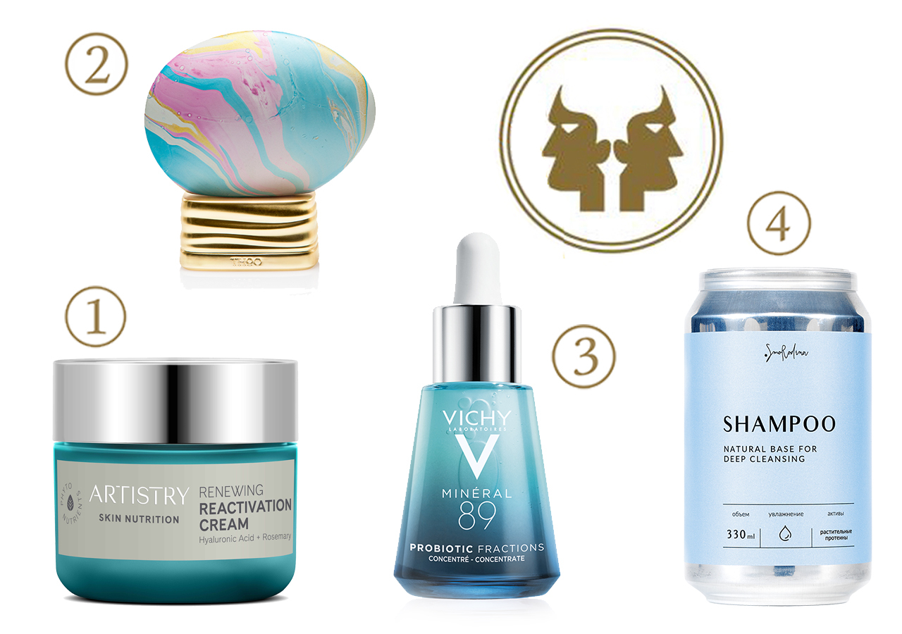 1. Обновляющий восстанавливающий крем для лица Skin Nutrition, Artistry, 5830 руб. 2. Аромат Neverending, The House of Oud, 19 450 руб. 3. Укрепляющая и восстанавливающая сыворотка-концентрат Mineral 89 Probiotic Fractions, Vichy, 2165 руб. 4. Увлажняющий шампунь «Глубокое очищение», SmoRodina, 1190 руб.
