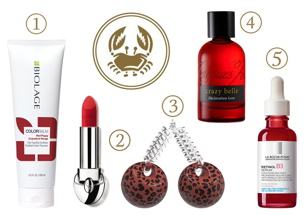 1. Кондиционер для волос Red Poppy, Color Balm, Biolage, 1730 руб. 2. Помада для губ Rouge G, Guerlain, 2810 руб. 3. Спираль для волос Perfection, Original Twins, invisibobble, 520 руб. 4. Аромат Déclaration Love, Crazy Bellе, 12 800 руб. 5. Интенсивная сыворотка против глубоких морщин для выравнивания цвета лица и текстуры кожи, Retinol B3 Serum, La Roche-Posay, 3273 руб.